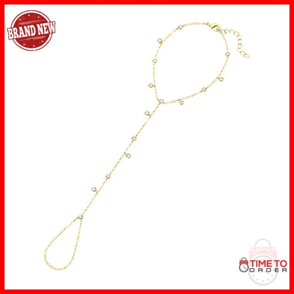 14kt Gold Plated Hand Chain Bracelet, Cubic Zirconia, Everyday Wear